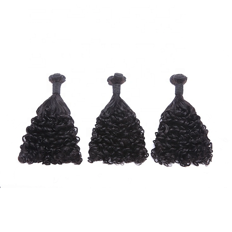 Super Double Drawn Hair Weft Unprocessed Curly Funmi Virgin Human Hair Bundles For Women