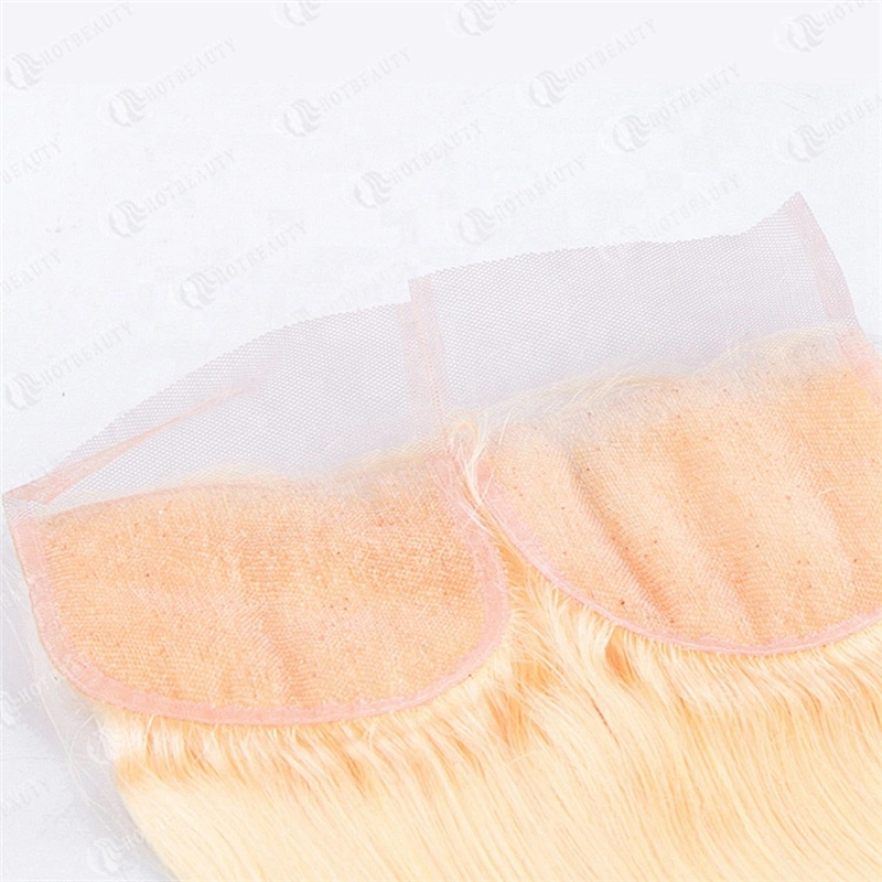 613 Hair Closure Brazilian Human Hair Straight Blonde Color Remy Hair Lace Closure Free/middle/three Part Hair Weaving