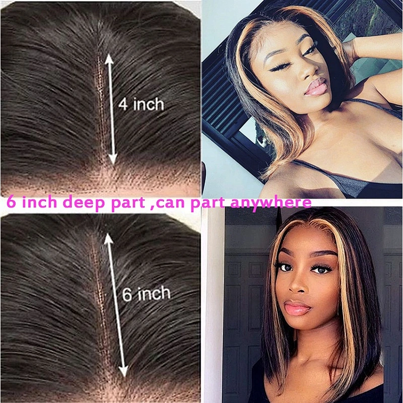 Hot Beauty  6x13 Blonde Highlight Fringe Curly Tips Short Wigs Lace Front Wig Human Hair Wigs For Black Women