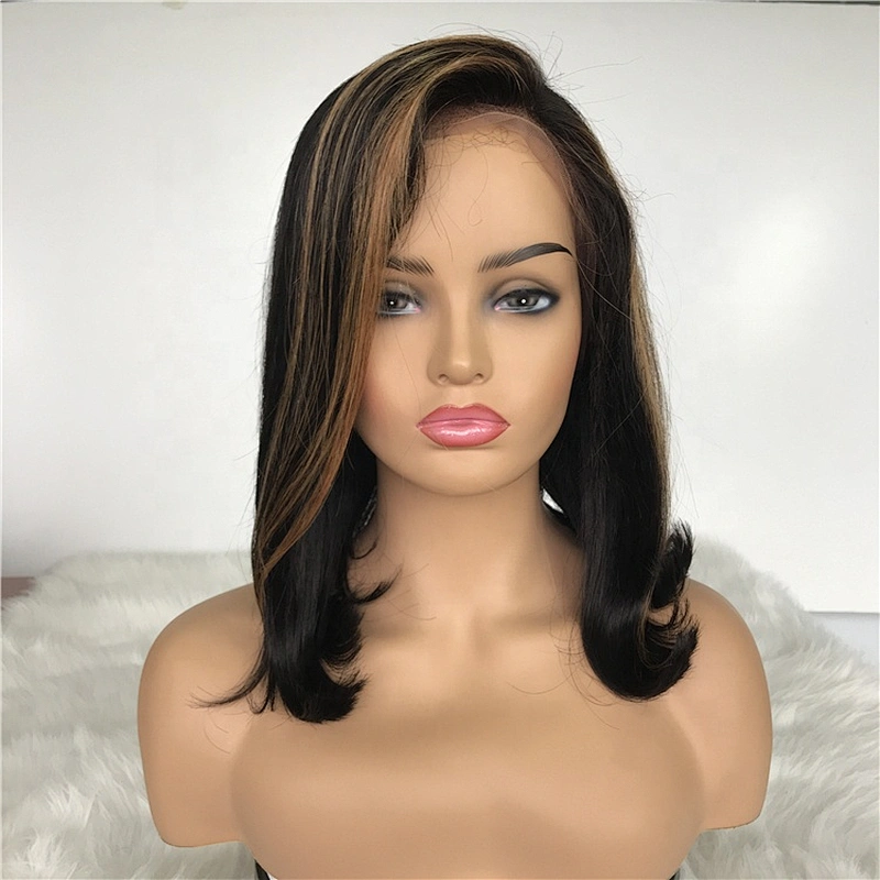 Hot Beauty  6x13 Blonde Highlight Fringe Curly Tips Short Wigs Lace Front Wig Human Hair Wigs For Black Women