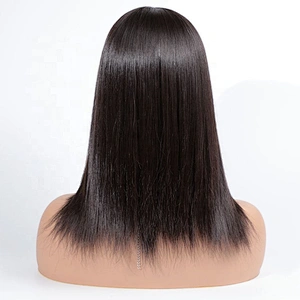 Wholesale High Quality Raw Double Drawn Virgin Human Hair Lace Closure Wig Silky Straight Virgin Hair In Natural Black For Women