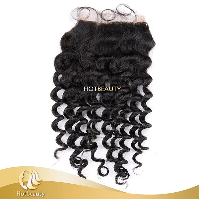 Hot Sale 8''-24'' Deep Wave Lace Closure With Bundles No Shedding