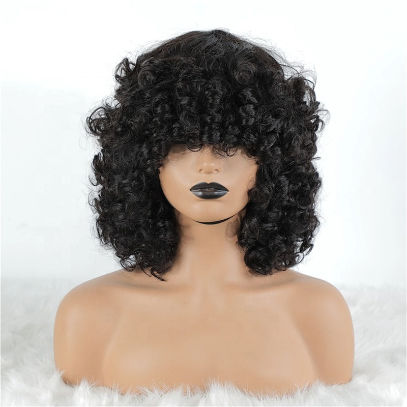 Hot Beauty 12a Virgin Unprocessed Hair Rose Curl Wig With Fringe Super Double Drawn Human Hair Wigs