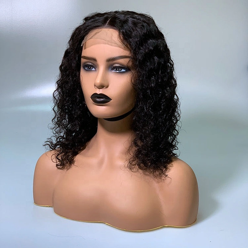 Wholesale High Quality Raw Virgin Human Cuticle Aligned Hair Lace Closure Wig Deep Wave Virgin Hair In Natural Black For Women