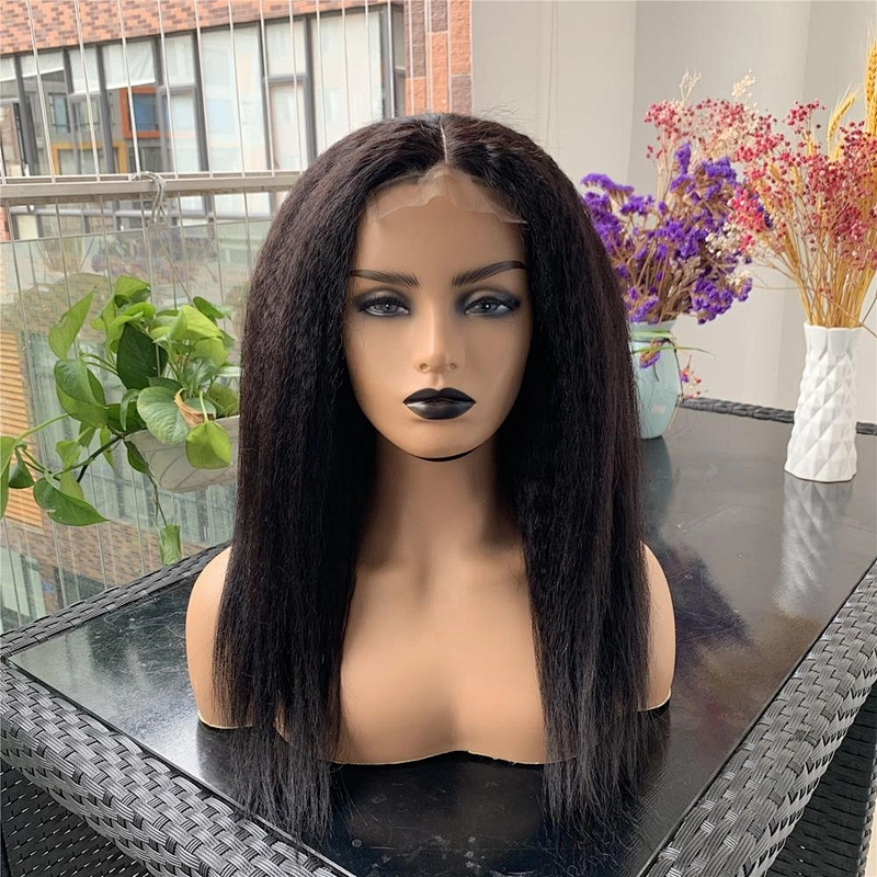 Customized Human Hair Wig Kinky Straight Lace Closure Wig For Black Women