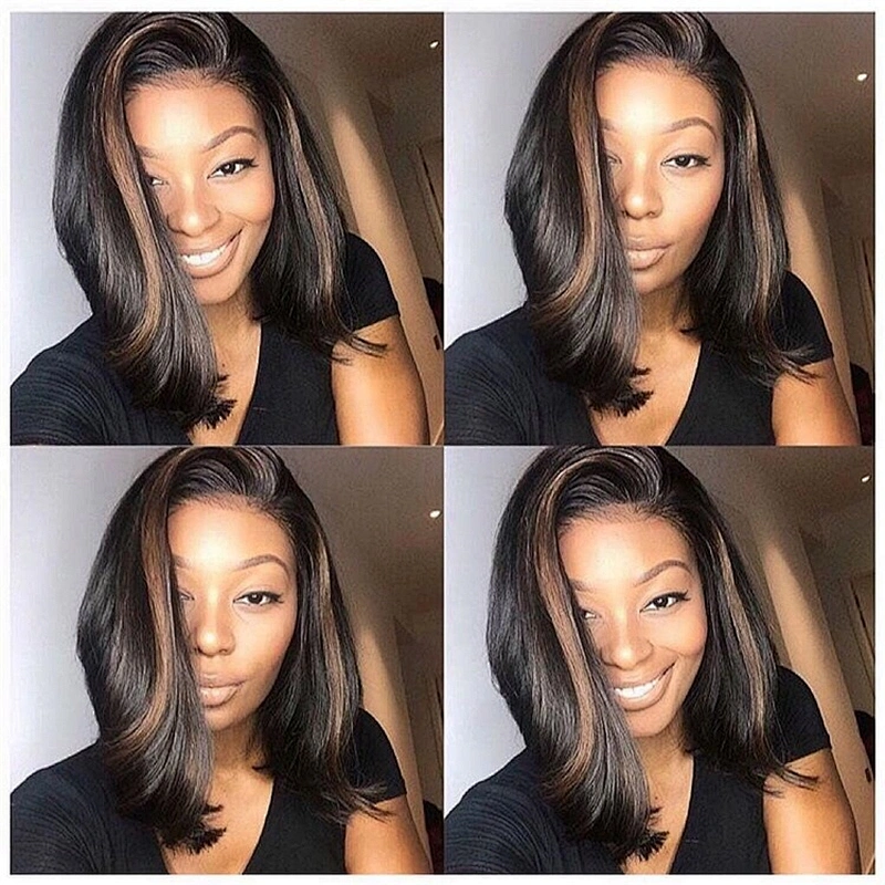 Hot Beauty  6x13 Blonde Highlight Fringe Curly Tips Short Wigs Lace Front Wig Human Hair Wigs For Black Women