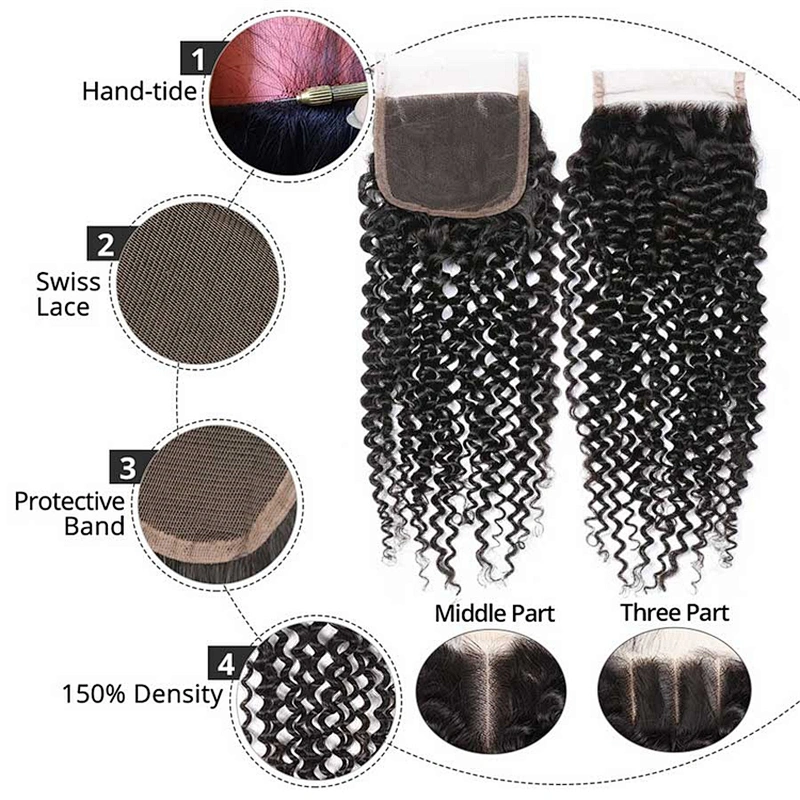 Hot Beauty Kinky Curly Virgin Human Hair Closure 4x4 Nature Color Lace Closure Curly Closure