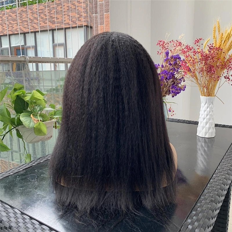 Customized Human Hair Wig Kinky Straight Lace Closure Wig For Black Women