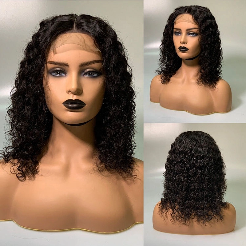 Wholesale High Quality Raw Virgin Human Cuticle Aligned Hair Lace Closure Wig Deep Wave Virgin Hair In Natural Black For Women