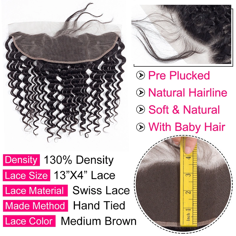 Hot Beauty Deep Wave Frontal Lace Closure With Baby Hair Human Hair 13*4 Frontal Raw Hair