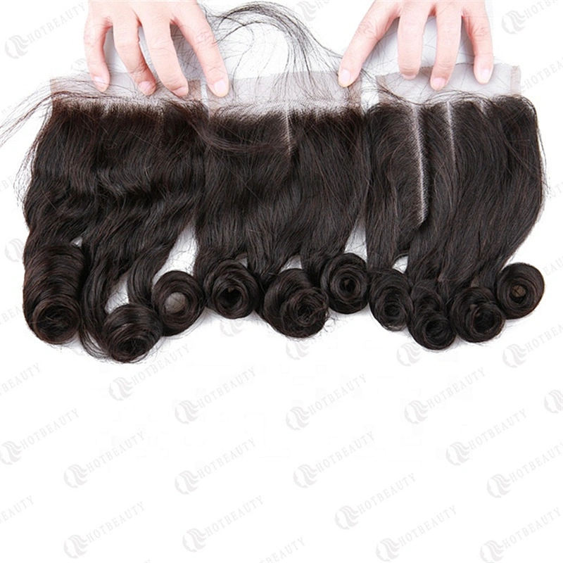 HB 4x4 Top Frontal Lace Closure Loose Wave Funmi Hair Bouncy Curl Matching Closure Natural Wavy Hair