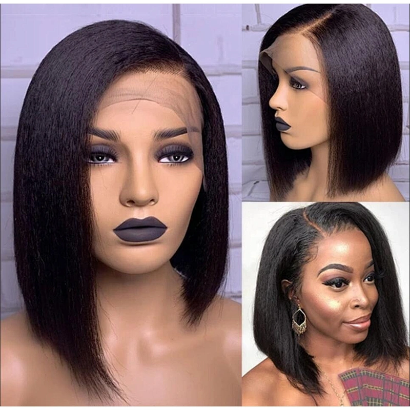 Unprocessed Double Drawn Kinky Straight Front Lace Wig Hd Transparent Lace Frontal Wig For Black Women