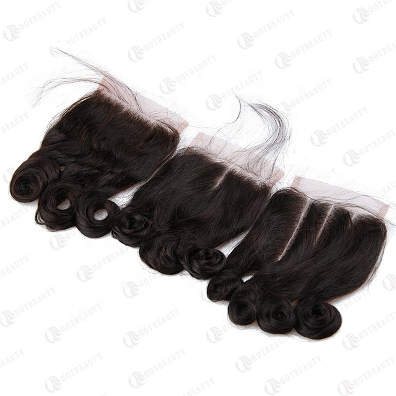 HB 4x4 Top Frontal Lace Closure Loose Wave Funmi Hair Bouncy Curl Matching Closure Natural Wavy Hair