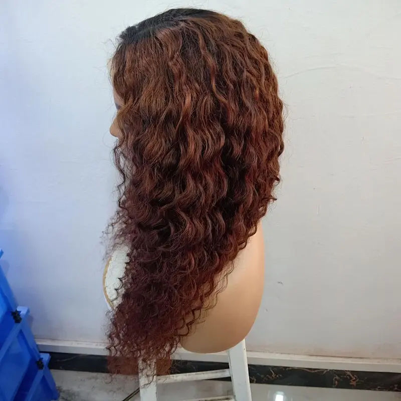 Raw Indian Hair Deep Wave Bundles With Closure Customized Color Hair Sewing Wigs Deep Curly Lace Closure Frontal Wig