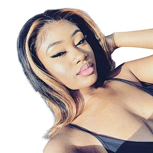 Hot Beauty  6x13 Blonde Highlight Fringe Curly Tips Short Wigs Lace Front Wig Human Hair Wigs For Black Women