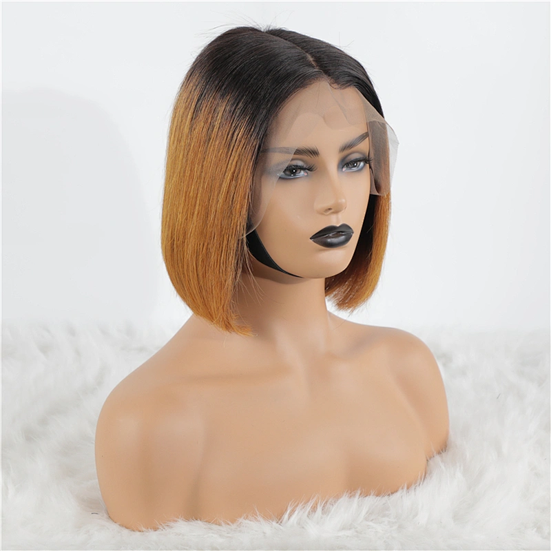 Hot Beauty Hair 13x6 Lace 1b/brown Brazilian Straight Short Bob Wigs Human Hair Lace Frontal Closure Wigs