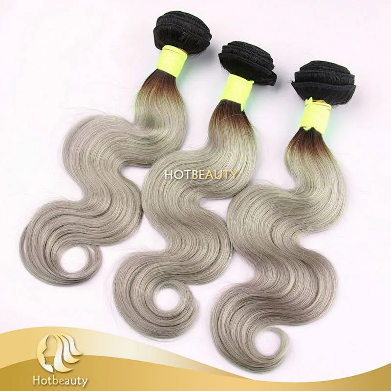 2015 NEW style virgin hair Gray purple ombre color Brazilian body wave human hair