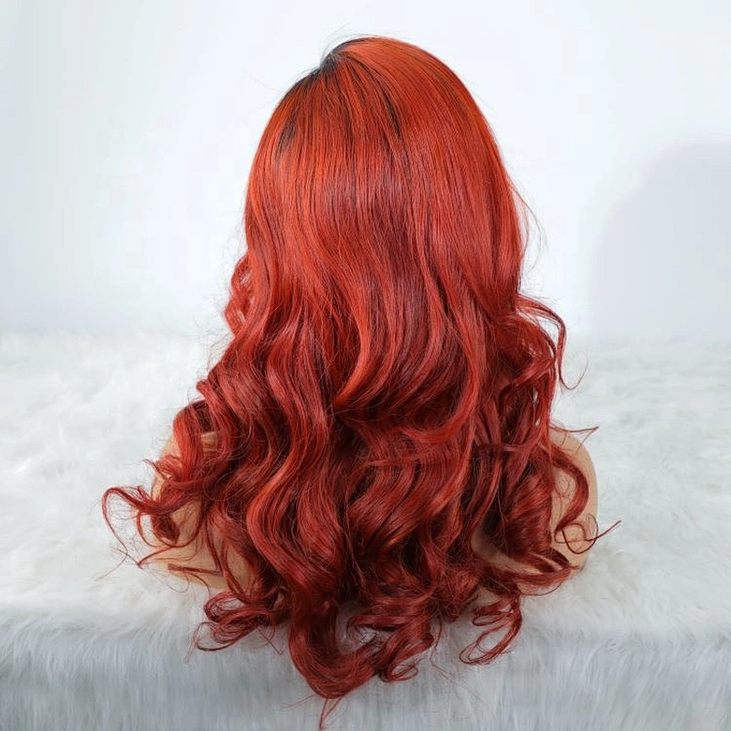 Hotbeauty Hair Customize  Red Color With Black Roots  Body Wave Style Virgin  Human Hair Lace Front Wig