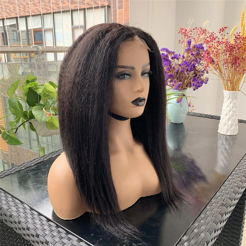 Customized Human Hair Wig Kinky Straight Lace Closure Wig For Black Women
