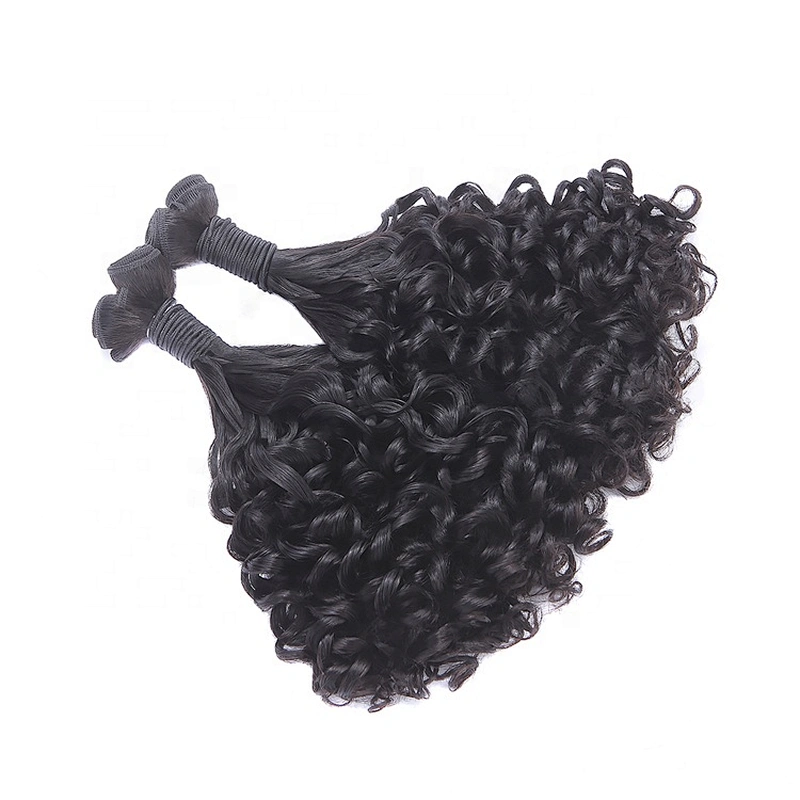 Super Double Drawn Hair Weft Unprocessed Curly Funmi Virgin Human Hair Bundles For Women