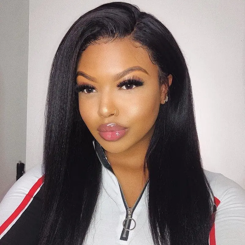 Unprocessed Double Drawn Kinky Straight Front Lace Wig Hd Transparent Lace Frontal Wig For Black Women