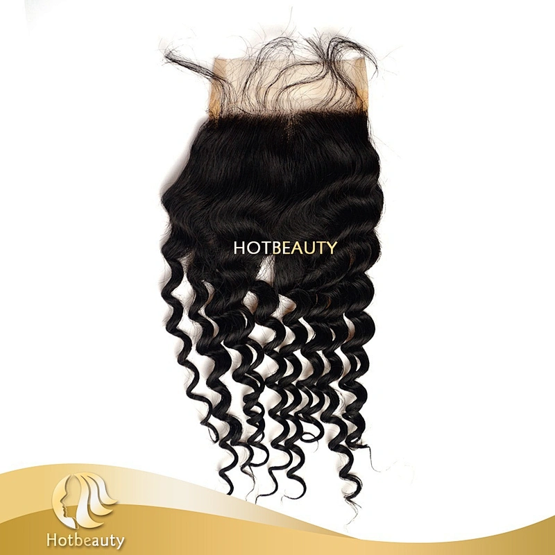 Hot Sale 8''-24'' Inches Peruvian Virgin Hair Kinky Curly Lace Closure With Baby Hair