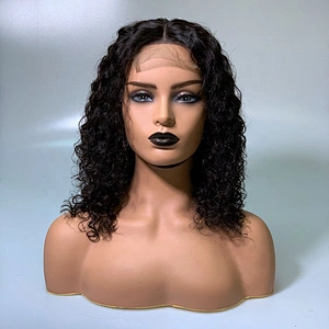Wholesale High Quality Raw Virgin Human Cuticle Aligned Hair Lace Closure Wig Deep Wave Virgin Hair In Natural Black For Women