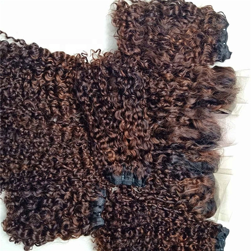 Wholesale Raw Highlight Brown Super Double Drawn Pixie Curl Brazilian Human Hair Bundles Extensions Virgin Cuticle Aligned Hair