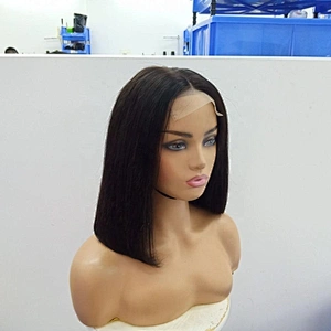 100% Virgin Silky Staight Closure Wig 10inch to 14inch Glueless Human Hair Bob Wig Blunt Cut