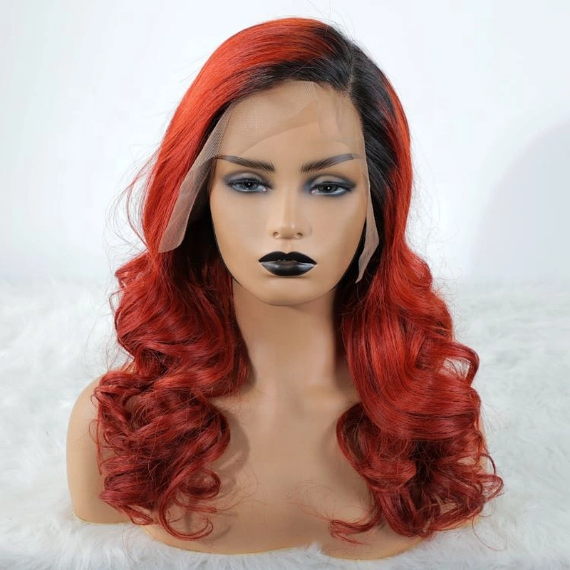 Hotbeauty Hair Customize  Red Color With Black Roots  Body Wave Style Virgin  Human Hair Lace Front Wig