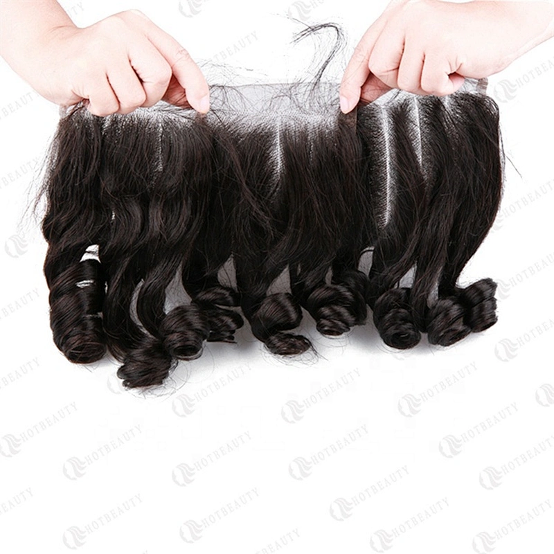 HB 4x4 Top Frontal Lace Closure Loose Wave Funmi Hair Bouncy Curl Matching Closure Natural Wavy Hair