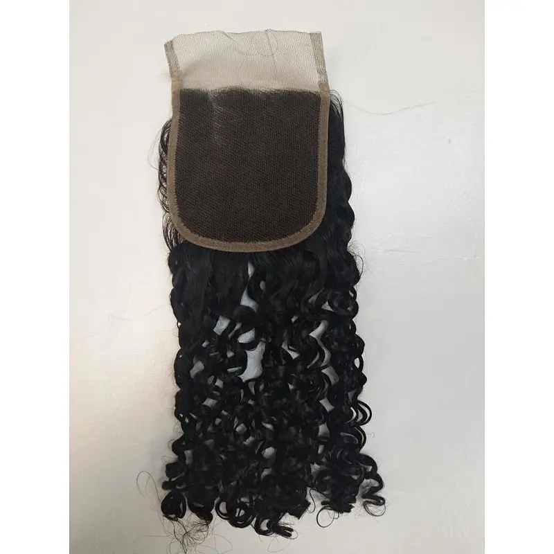 Invisible 4x4 Top Closure Double Drawn Pixie Curl Human Hair Bundles With Hd Closure