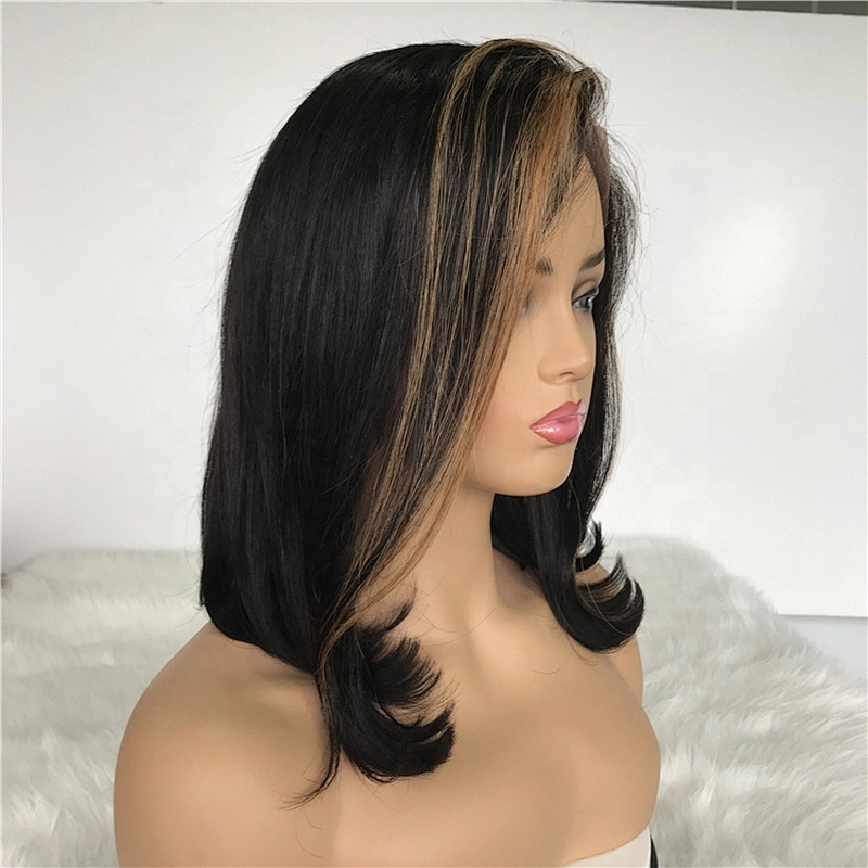 Hot Beauty  6x13 Blonde Highlight Fringe Curly Tips Short Wigs Lace Front Wig Human Hair Wigs For Black Women