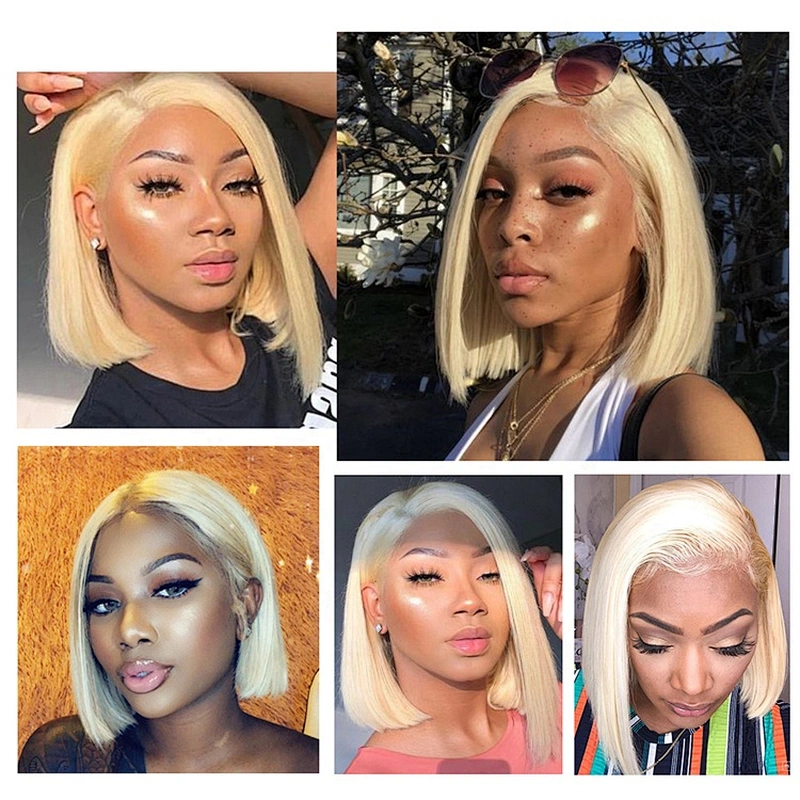 Hot Beauty Hair Silky Straight 13x4 Lace Front 8-14 Inch Blonde Human Hair Wig Blonde Bob Wig 613 Wig