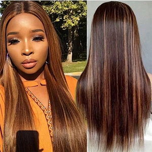 13x4 Lace Front Honey Blonde Brown Pre Plucked Brazilian Virgin Hair Natural Wigs For Women Highlight Lace Front Human Hair Wig