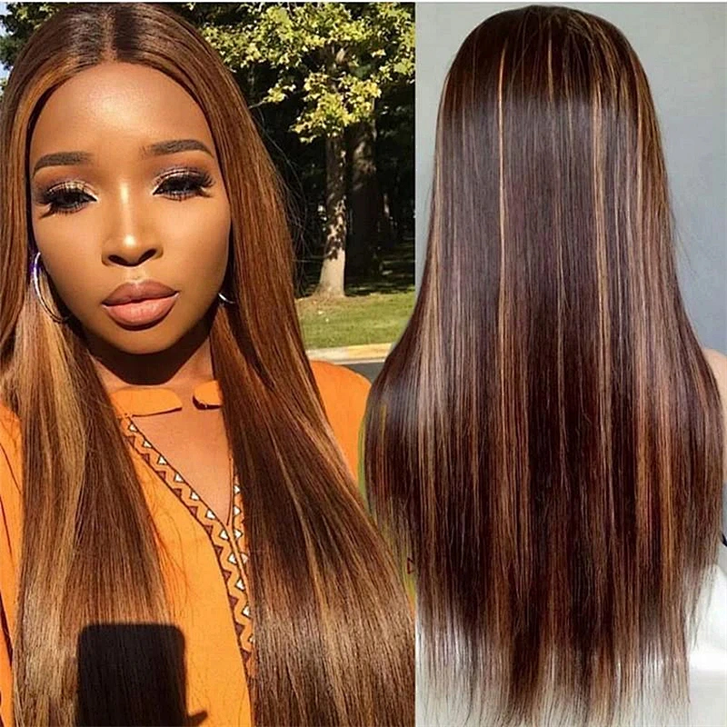 13x4 Lace Front Honey Blonde Brown Pre Plucked Brazilian Virgin Hair Natural Wigs For Women Highlight Lace Front Human Hair Wig