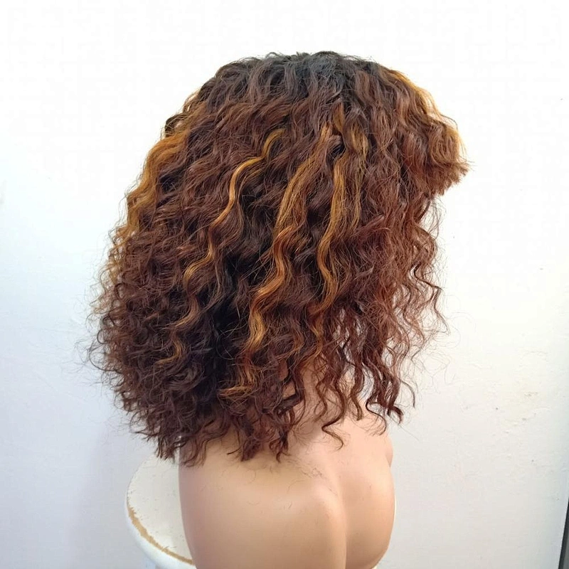 2020 New Arrival Virgin Color Wavy Hair Fringe Wig Human Hair Glueless Honey Brown Human Hair
