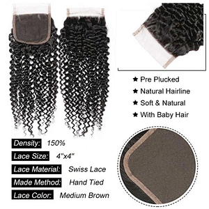 Hot Beauty Kinky Curly Virgin Human Hair Closure 4x4 Nature Color Lace Closure Curly Closure