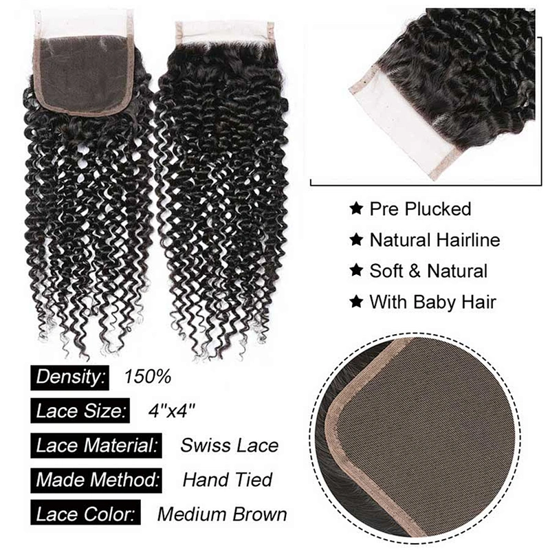 Hot Beauty Kinky Curly Virgin Human Hair Closure 4x4 Nature Color Lace Closure Curly Closure