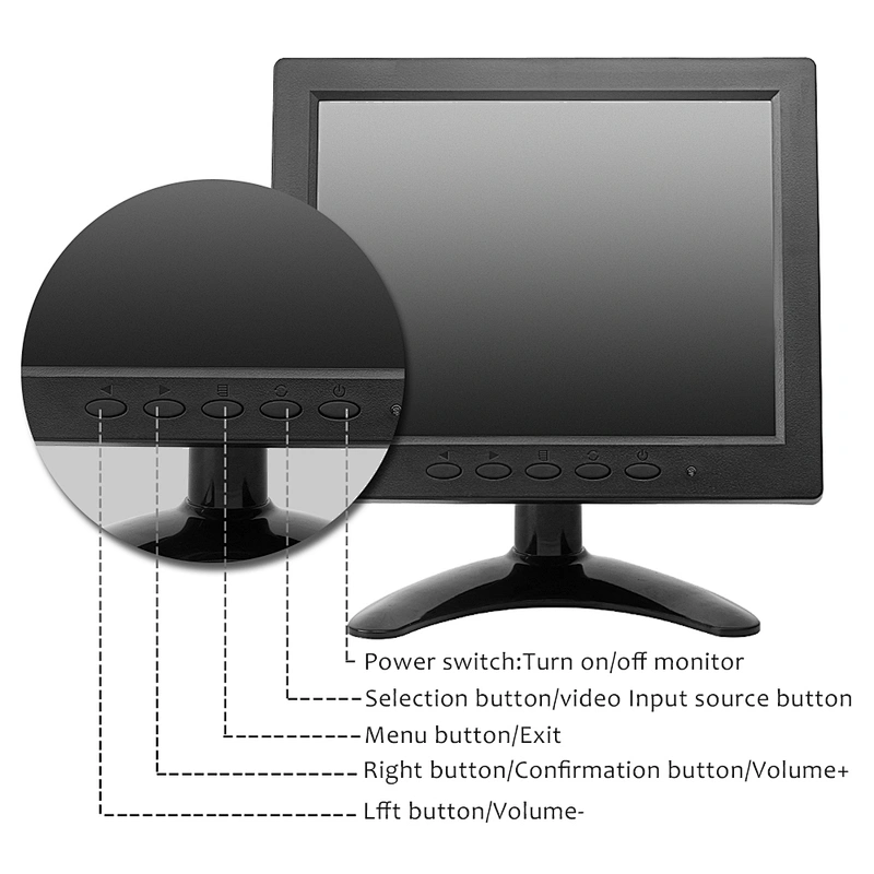 IPS panel 8 inch 12v hd touch screen with rs232 USB interface vesa 75x75cm vga av dvi