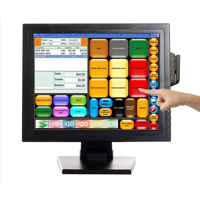 15 inch USB VGA Touch Screen LED Monitor POS Stand for Restaurant Pub KTV Retail