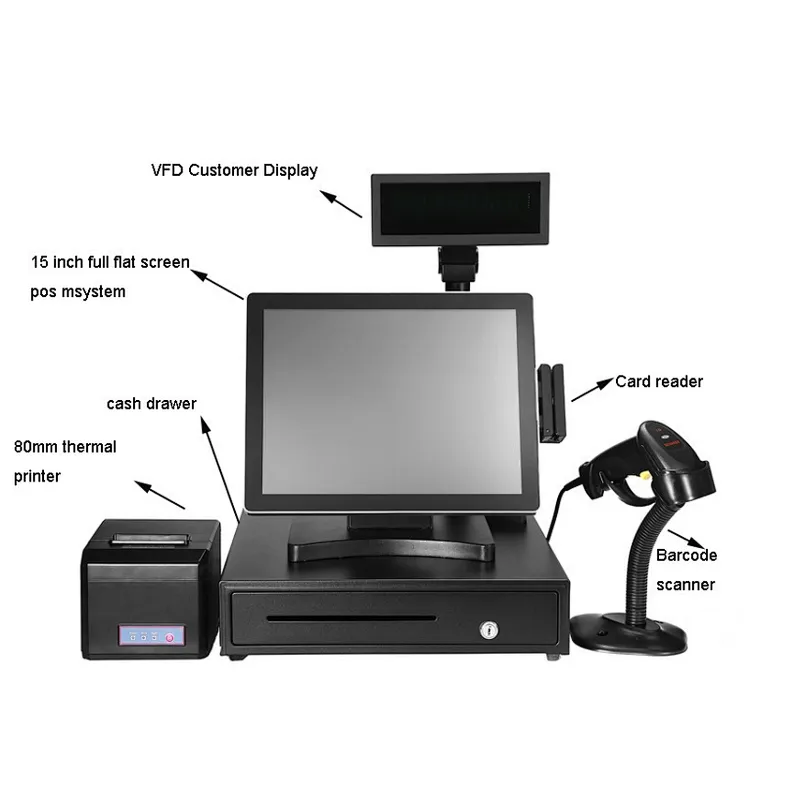 15 inch Pc Machine Cash Register All One Point Sale Cashier Pos System