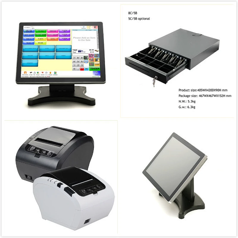 15Inch Complete POS System Including POS Touchscreen,80mm Receipt Printer  And Cash Drawer