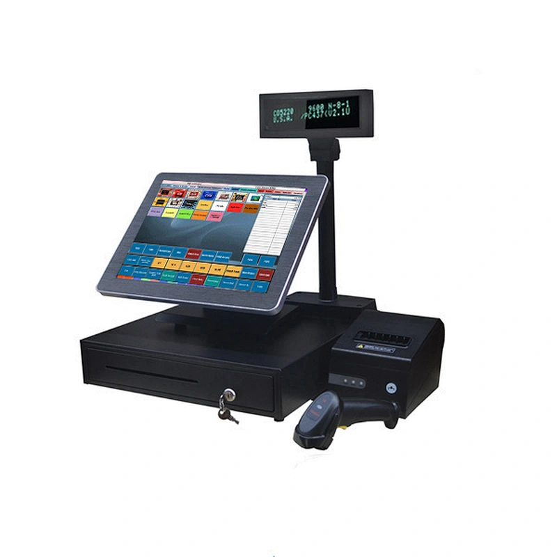 menu display pos system cash register with tills, printer, msr, barcode scanner