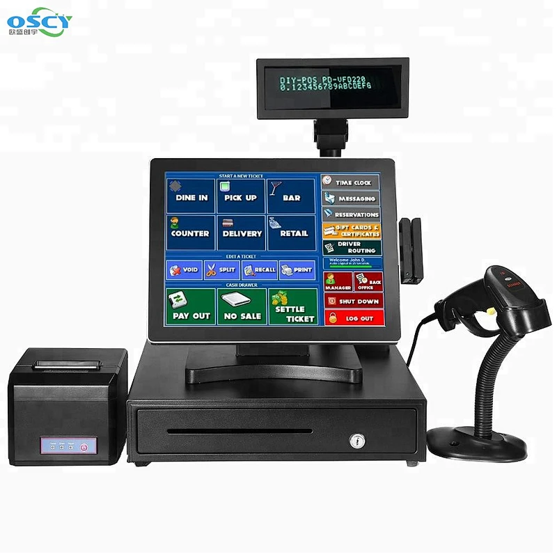 ISO9001 CE Rohs Certificate 12 inch dual all in one screen pos system for barber shop