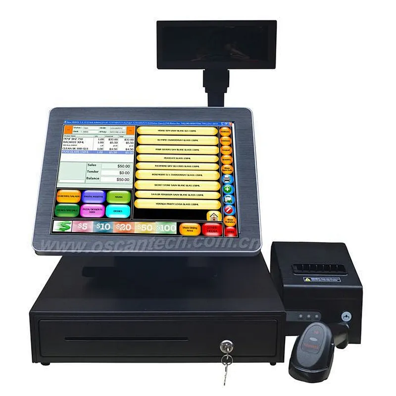 pos cashier machine 15 inch cash payment machine with thermic printer
