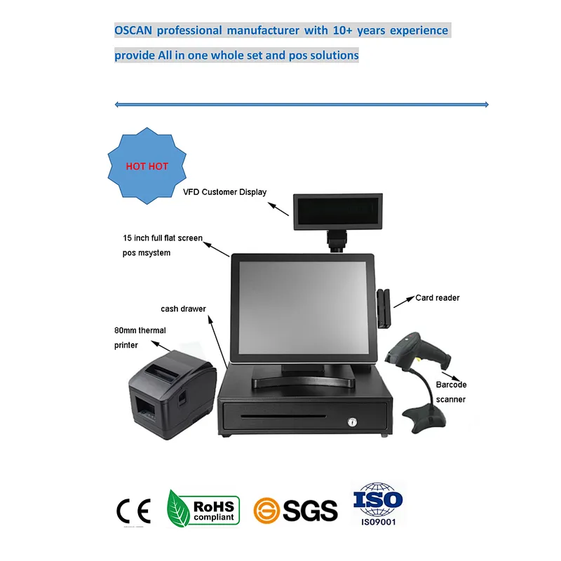 15 Inch flat panel capacitive touch screen dual display pos terminal windows  all in one pos system