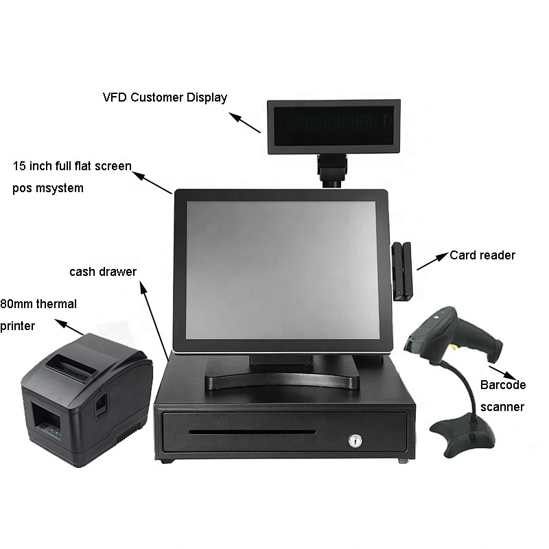 15  Inch True Flat All In One Touch Fanless Pos System/Pos Teminal For Shopping Mall