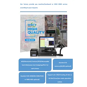 Cheapest 15 inch single screen all in one pos terminal i3 i5 for Linux. windows system with 80mm thermal printer