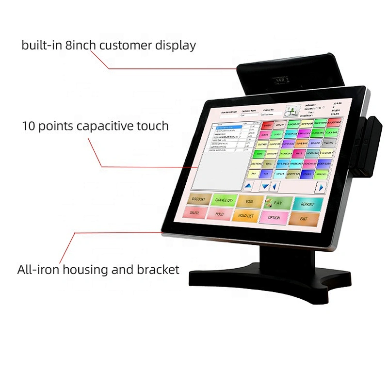 Built in 8 inch customer display pos system dual screen for restaurant and supermarket